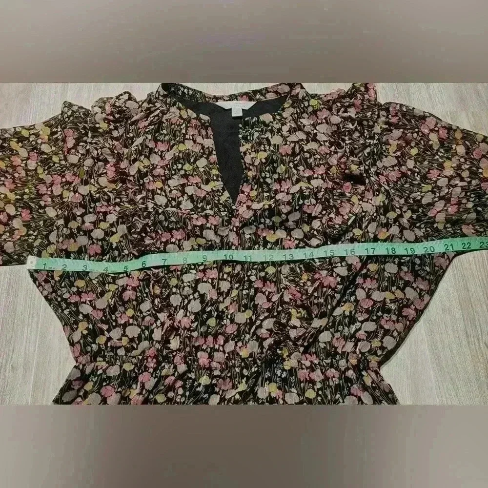 Lauren Conrad Women’s Black And Pink Floral Wrap Dress With Ruffle Detail Large - Picture 5 of 7